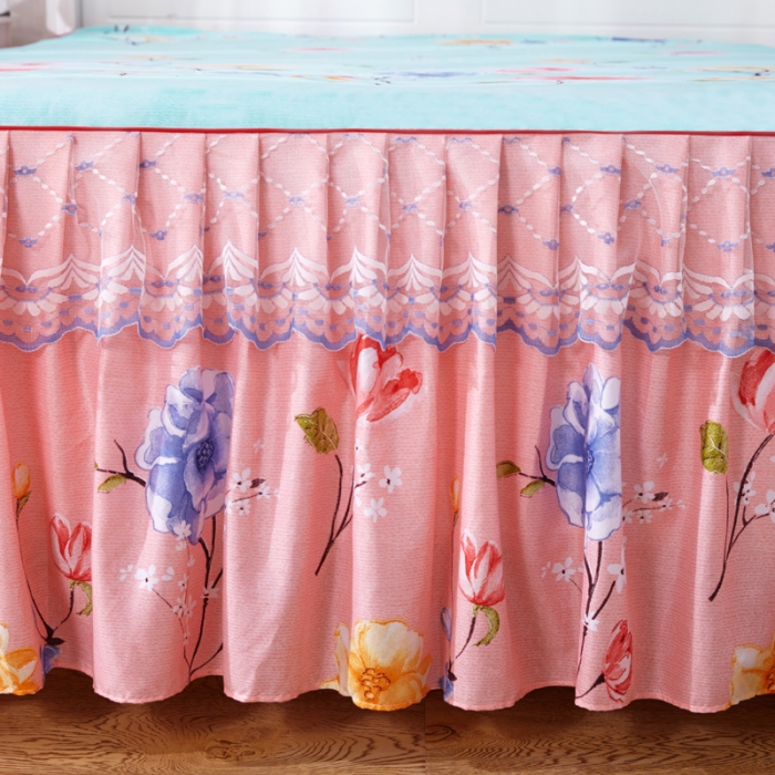 91家纺网 家纺一手货源 找家纺 艾裙海床笠 2025新款韩版蕾丝床裙四件套纷飞花语-绿