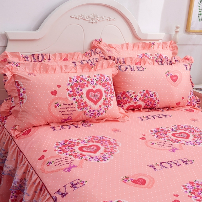 91家纺网 家纺一手货源 找家纺 艾裙海床笠 2025新款韩版蕾丝床裙四件套甜蜜蜜