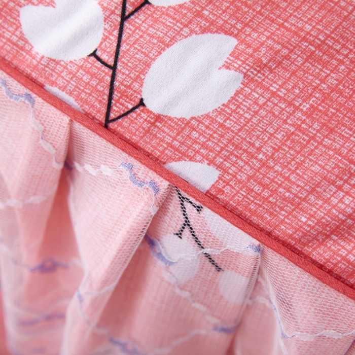 91家纺网 家纺一手货源 找家纺 艾裙海床笠 2025新款韩版蕾丝床裙四件套叶语浪漫-红