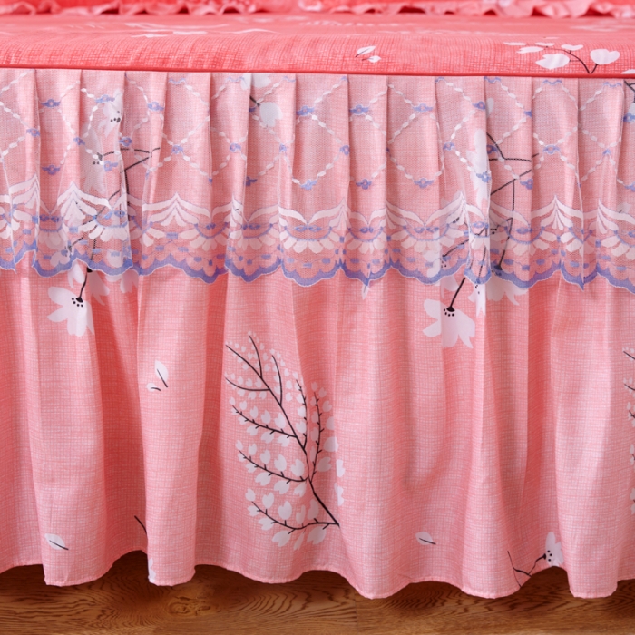 91家纺网 家纺一手货源 找家纺 艾裙海床笠 2025新款韩版蕾丝床裙四件套叶语浪漫-红