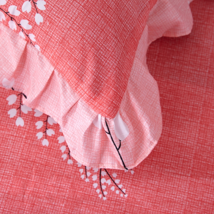 91家纺网 家纺一手货源 找家纺 艾裙海床笠 2025新款韩版蕾丝床裙四件套叶语浪漫-红