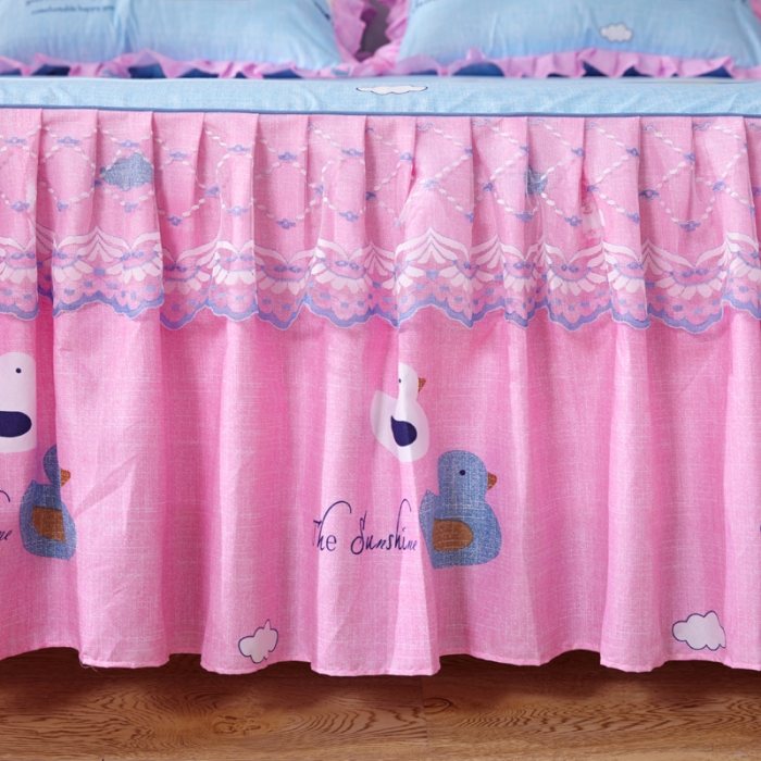 91家纺网 家纺一手货源 找家纺 艾裙海床笠 2025新款韩版蕾丝床裙四件套悠闲小鸭-蓝