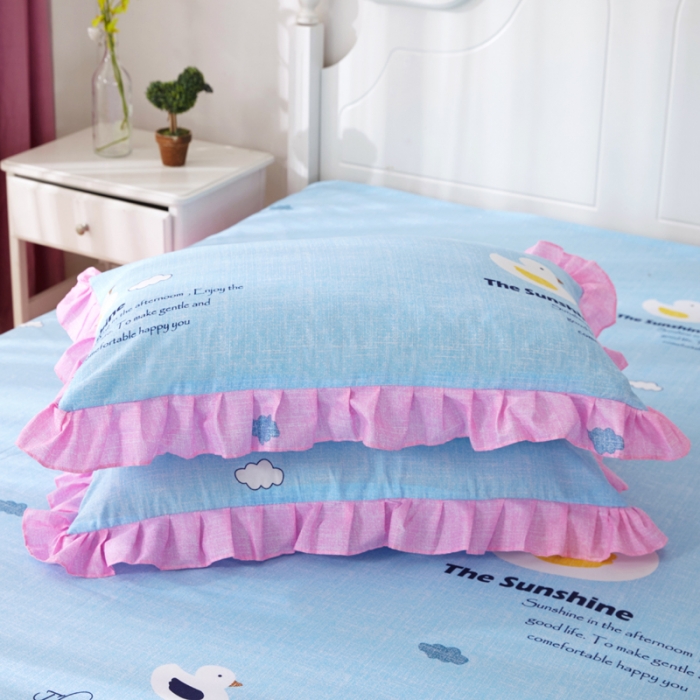 91家纺网 家纺一手货源 找家纺 艾裙海床笠 2025新款韩版蕾丝床裙四件套悠闲小鸭-蓝