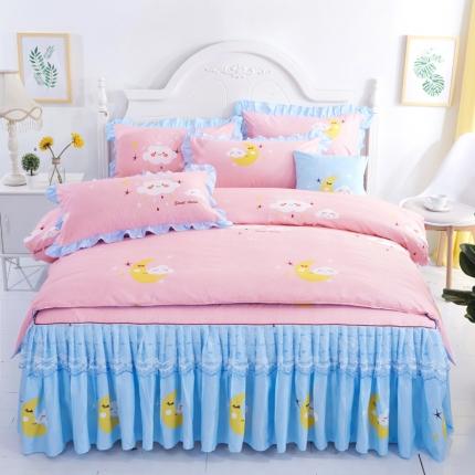 91家纺网 家纺一手货源 找家纺 艾裙海床笠 2025新款韩版蕾丝床裙四件套云朵宝贝-玉