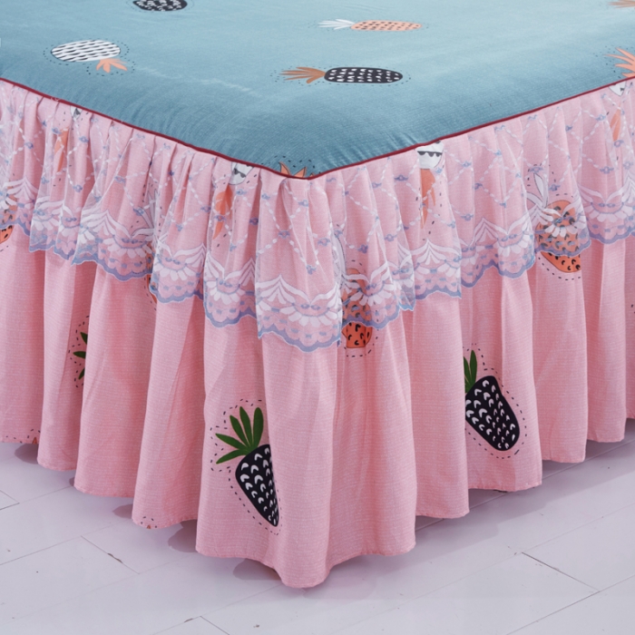 91家纺网 家纺一手货源 找家纺 艾裙海床笠 2025新款韩版蕾丝单床裙菠萝蜜-蓝