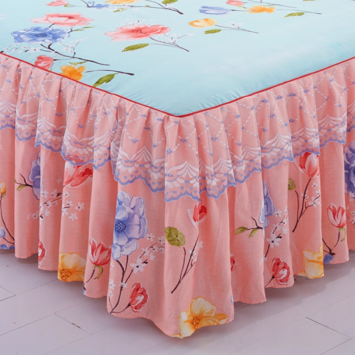 91家纺网 家纺一手货源 找家纺 艾裙海床笠 2025新款韩版蕾丝单床裙纷飞花语-绿