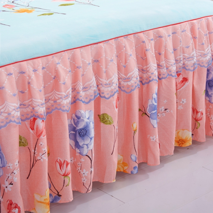 91家纺网 家纺一手货源 找家纺 艾裙海床笠 2025新款韩版蕾丝单床裙纷飞花语-绿