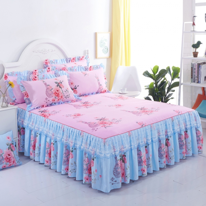 91家纺网 家纺一手货源 找家纺 艾裙海床笠 2025新款韩版蕾丝单床裙红粉佳人