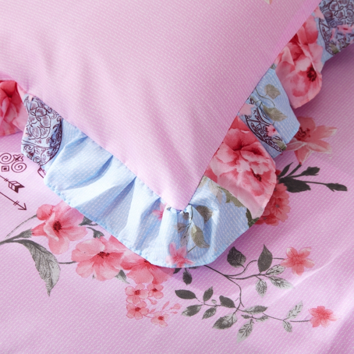 91家纺网 家纺一手货源 找家纺 艾裙海床笠 2025新款韩版蕾丝单床裙红粉佳人