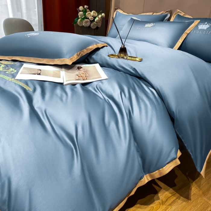 91家纺网 家纺一手货源 找家纺 安妮家居 2021新款皇冠120s长绒棉四件套 宾利蓝
