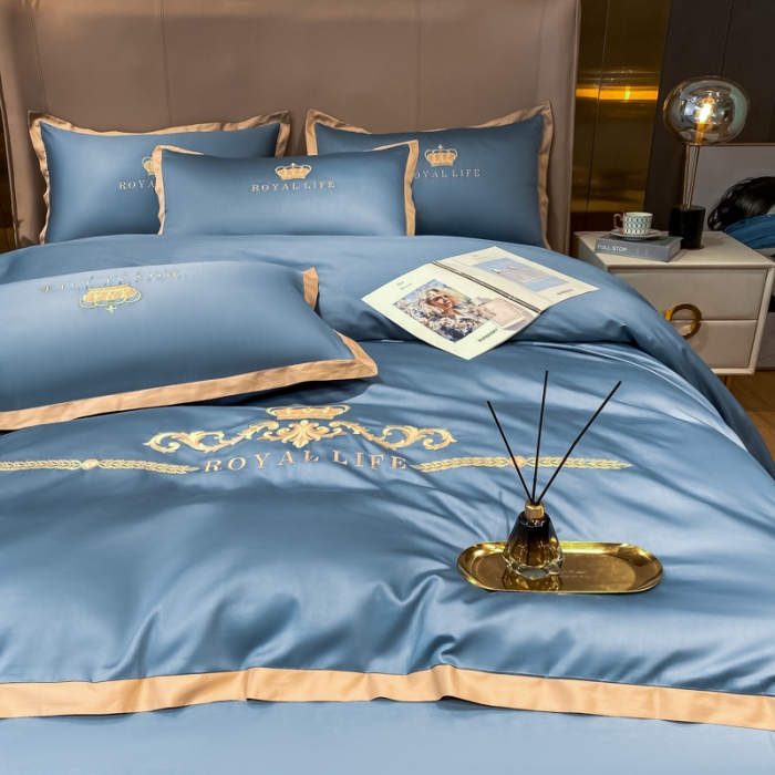 91家纺网 家纺一手货源 找家纺 安妮家居 2021新款皇冠120s长绒棉四件套 宾利蓝