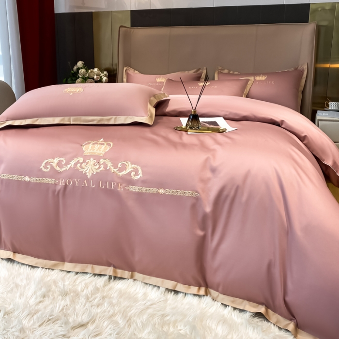 91家纺网 家纺一手货源 找家纺 安妮家居 2021新款皇冠120s长绒棉四件套 冰莓粉