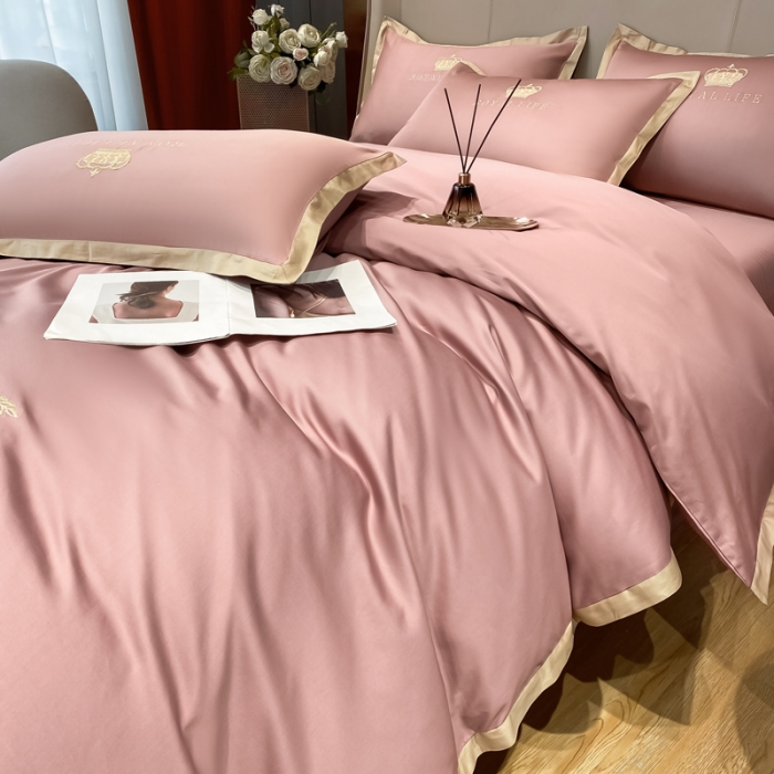 91家纺网 家纺一手货源 找家纺 安妮家居 2021新款皇冠120s长绒棉四件套 冰莓粉