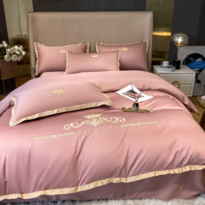 91家纺网 家纺一手货源 找家纺 安妮家居 2021新款皇冠120s长绒棉四件套 冰莓粉