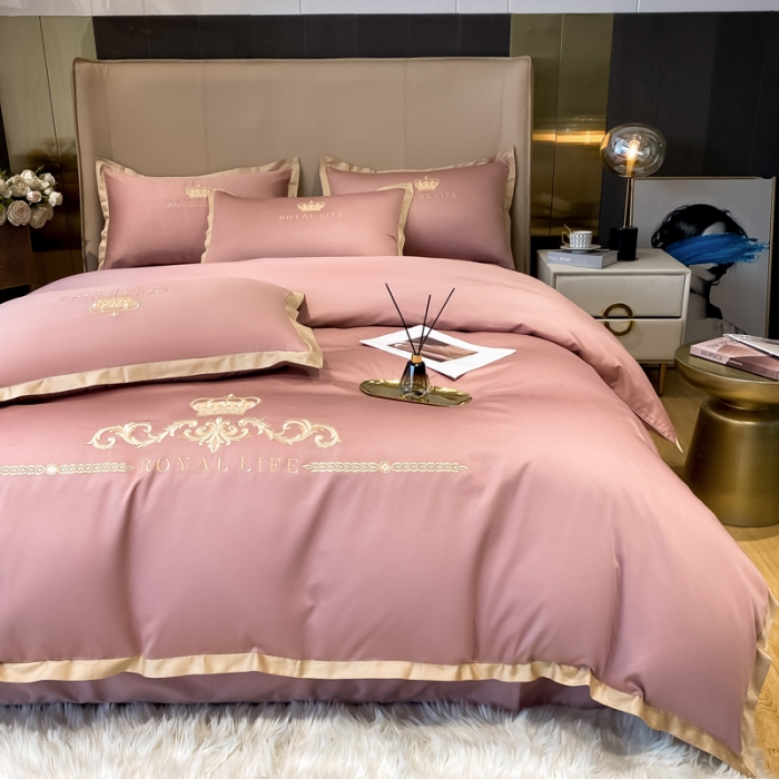 91家纺网 家纺一手货源 找家纺 安妮家居 2021新款皇冠120s长绒棉四件套 冰莓粉