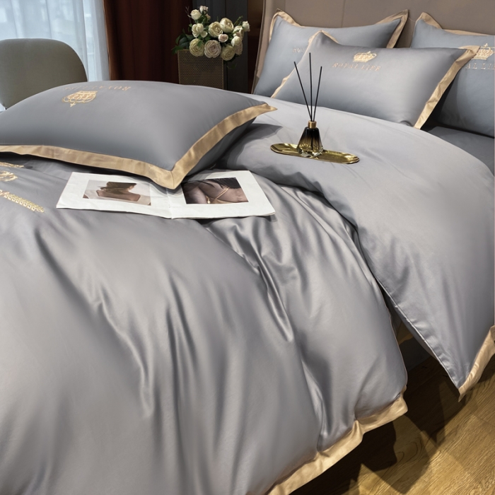 91家纺网 家纺一手货源 找家纺 安妮家居 2021新款皇冠120s长绒棉四件套 高级灰