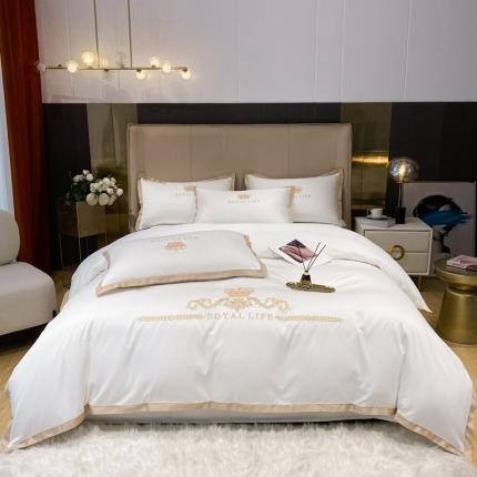 安妮家居 2021新款皇冠120s长绒棉四件套 贵族白