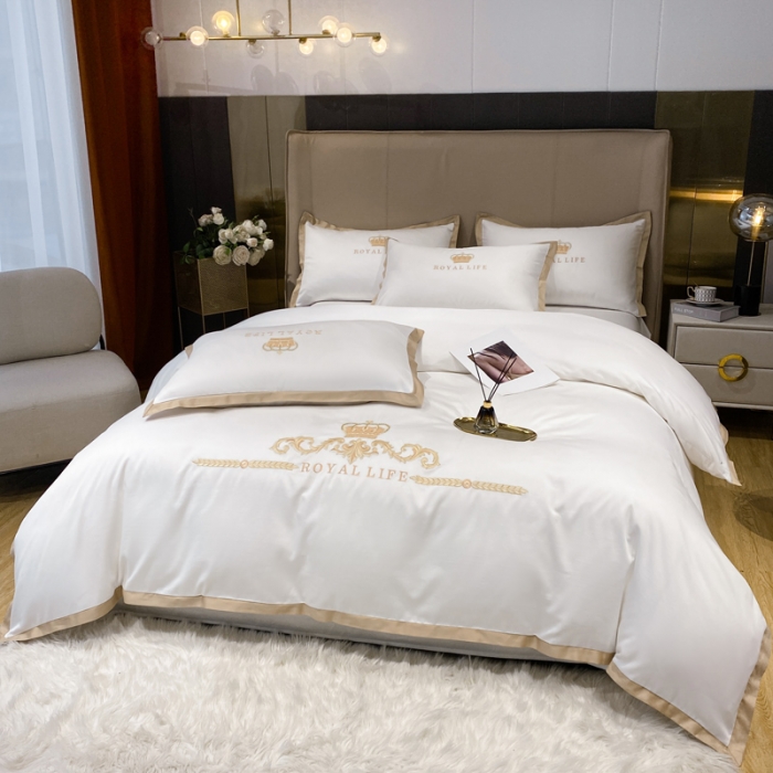 91家纺网 家纺一手货源 找家纺 安妮家居 2021新款皇冠120s长绒棉四件套 贵族白