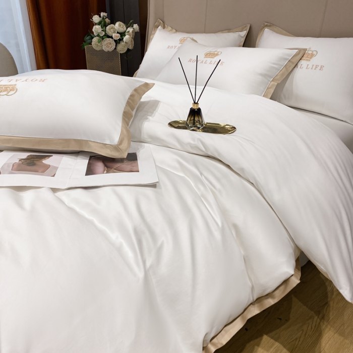 91家纺网 家纺一手货源 找家纺 安妮家居 2021新款皇冠120s长绒棉四件套 贵族白
