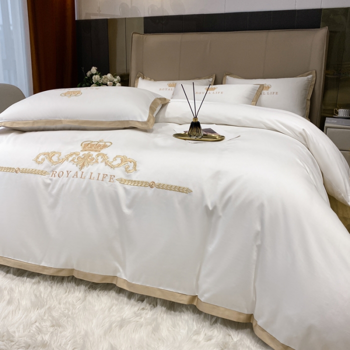91家纺网 家纺一手货源 找家纺 安妮家居 2021新款皇冠120s长绒棉四件套 贵族白