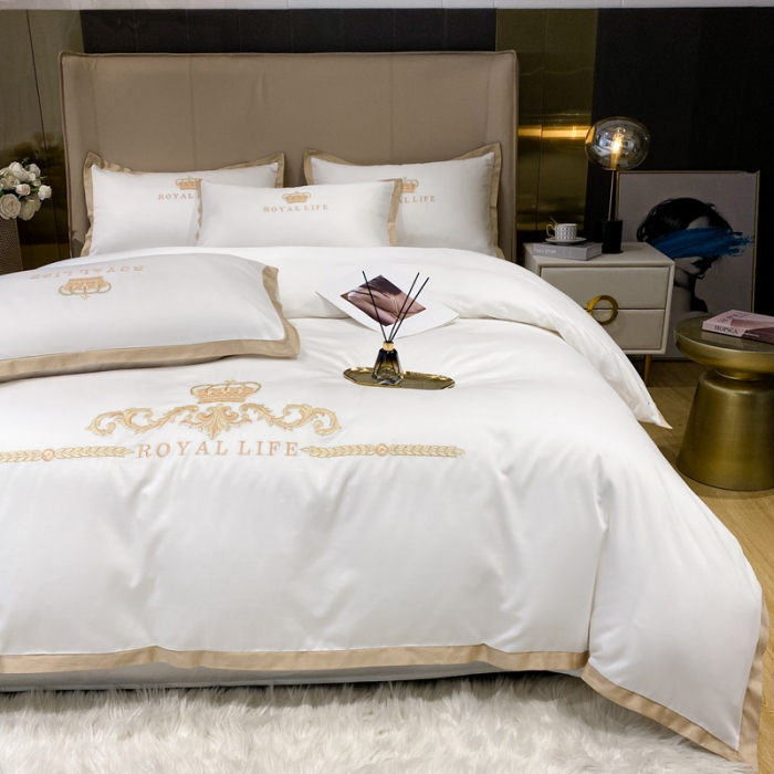 91家纺网 家纺一手货源 找家纺 安妮家居 2021新款皇冠120s长绒棉四件套 贵族白