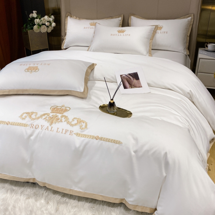 91家纺网 家纺一手货源 找家纺 安妮家居 2021新款皇冠120s长绒棉四件套 贵族白