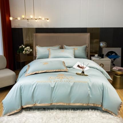 安妮家居 2021新款皇冠120s长绒棉四件套 迷雾蓝