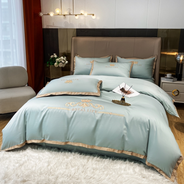 91家纺网 家纺一手货源 找家纺 安妮家居 2021新款皇冠120s长绒棉四件套 迷雾蓝