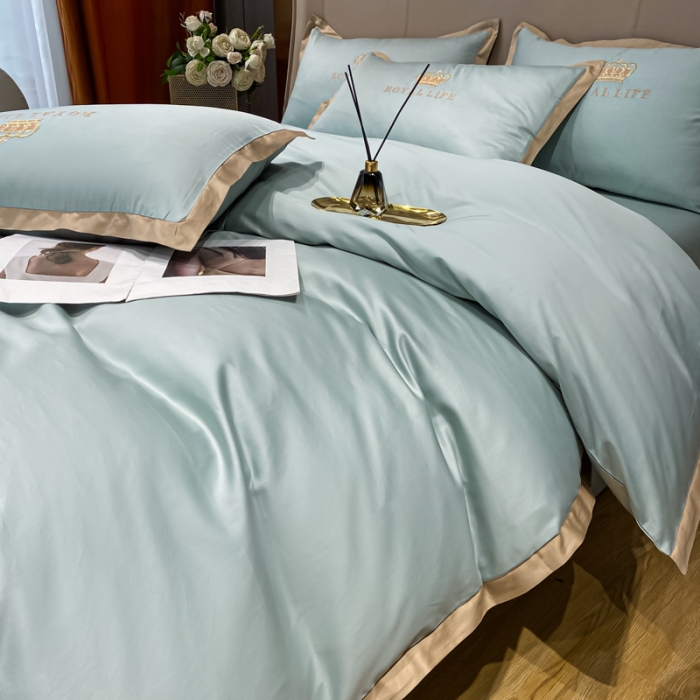 91家纺网 家纺一手货源 找家纺 安妮家居 2021新款皇冠120s长绒棉四件套 迷雾蓝