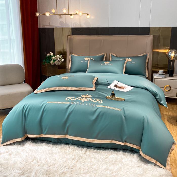 91家纺网 家纺一手货源 找家纺 安妮家居 2021新款皇冠120s长绒棉四件套 浅石蓝