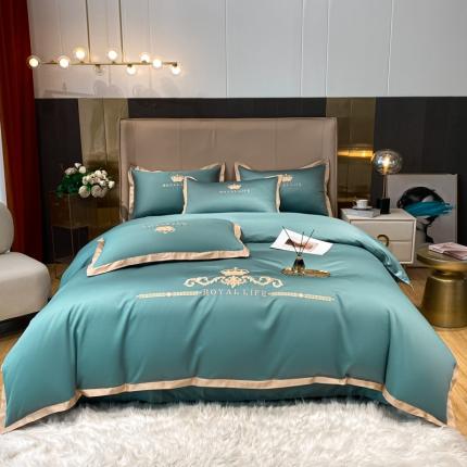 安妮家居 2021新款皇冠120s长绒棉四件套 浅石蓝