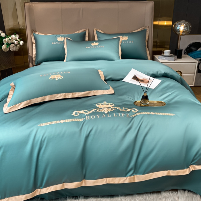 91家纺网 家纺一手货源 找家纺 安妮家居 2021新款皇冠120s长绒棉四件套 浅石蓝