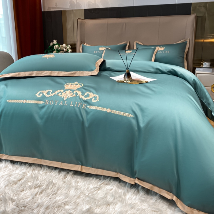 91家纺网 家纺一手货源 找家纺 安妮家居 2021新款皇冠120s长绒棉四件套 浅石蓝