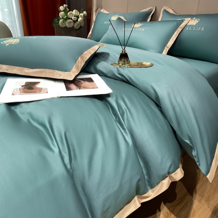 91家纺网 家纺一手货源 找家纺 安妮家居 2021新款皇冠120s长绒棉四件套 浅石蓝