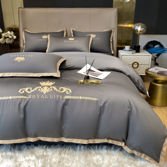 91家纺网 家纺一手货源 找家纺 安妮家居 2021新款皇冠120s长绒棉四件套 绅士灰