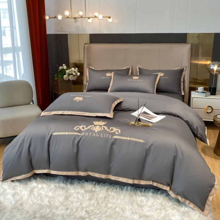 91家纺网 家纺一手货源 找家纺 安妮家居 2021新款皇冠120s长绒棉四件套 绅士灰
