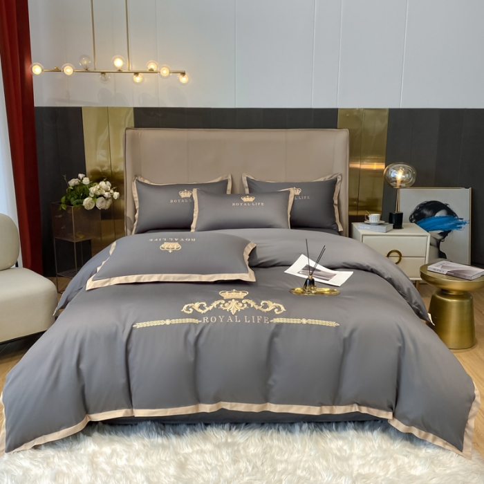 91家纺网 家纺一手货源 找家纺 安妮家居 2021新款皇冠120s长绒棉四件套 绅士灰