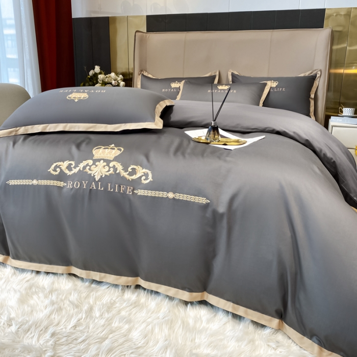 91家纺网 家纺一手货源 找家纺 安妮家居 2021新款皇冠120s长绒棉四件套 绅士灰