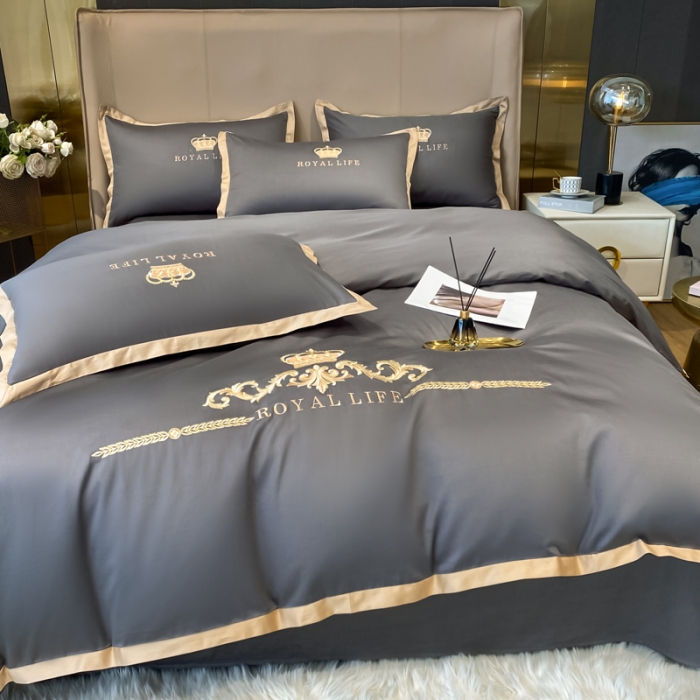 91家纺网 家纺一手货源 找家纺 安妮家居 2021新款皇冠120s长绒棉四件套 绅士灰