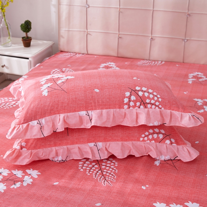 91家纺网 家纺一手货源 找家纺 艾裙海床笠 2025新款韩版蕾丝单床裙叶语浪漫-红