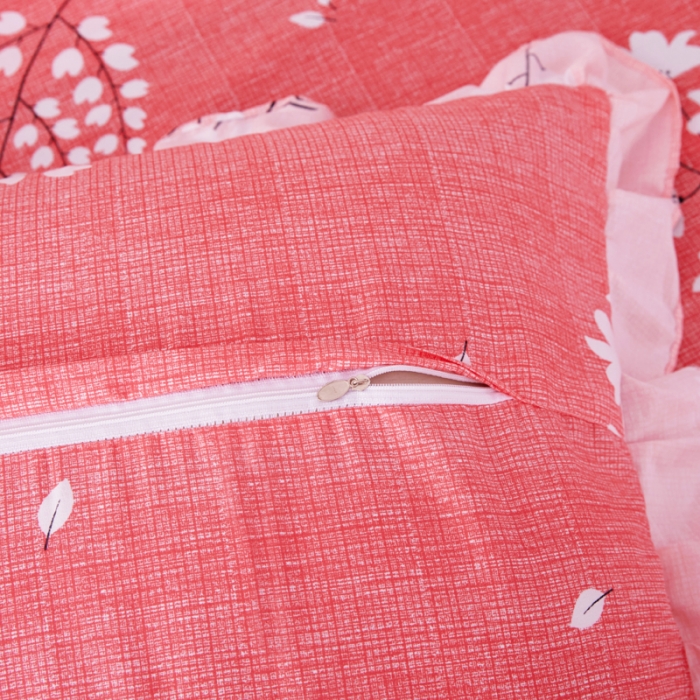 91家纺网 家纺一手货源 找家纺 艾裙海床笠 2025新款韩版蕾丝单床裙叶语浪漫-红