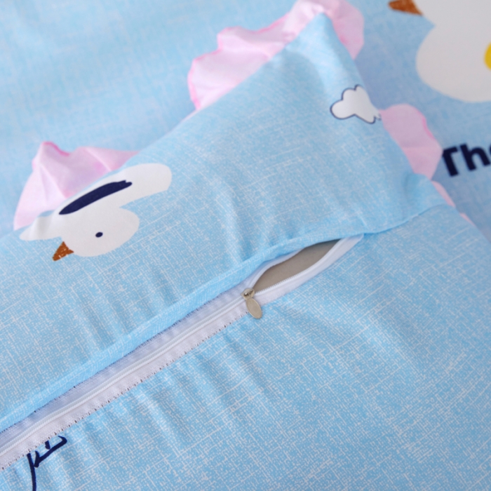 91家纺网 家纺一手货源 找家纺 艾裙海床笠 2025新款韩版蕾丝单床裙悠闲小鸭-蓝