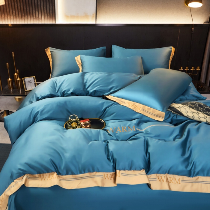 91家纺网 家纺一手货源 找家纺 芊寻家居 2024新款100支长绒棉典雅系列四件套 冰川蓝