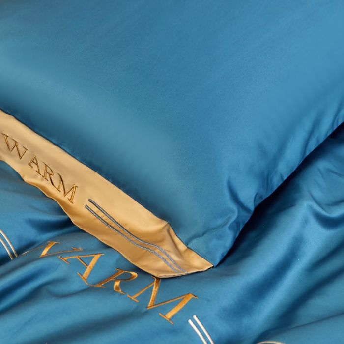 91家纺网 家纺一手货源 找家纺 芊寻家居 2024新款100支长绒棉典雅系列四件套 冰川蓝