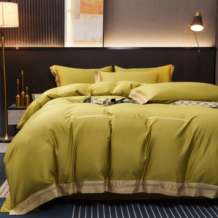 91家纺网 家纺一手货源 找家纺 芊寻家居 2024新款100支长绒棉典雅系列四件套 米亚黄