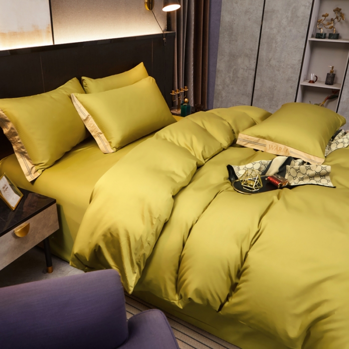 91家纺网 家纺一手货源 找家纺 芊寻家居 2024新款100支长绒棉典雅系列四件套 米亚黄