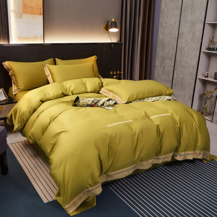 91家纺网 家纺一手货源 找家纺 芊寻家居 2024新款100支长绒棉典雅系列四件套 米亚黄