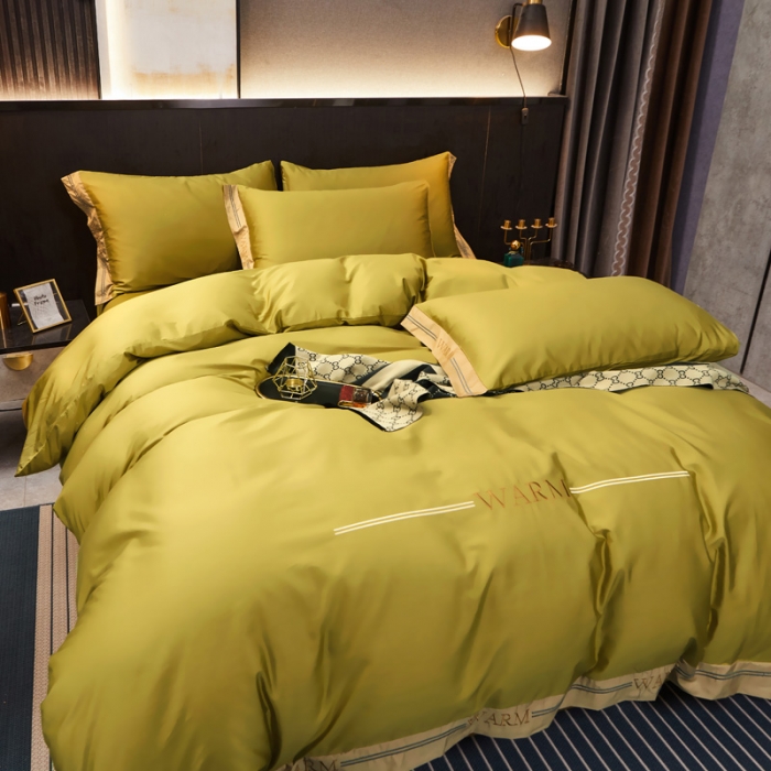 91家纺网 家纺一手货源 找家纺 芊寻家居 2024新款100支长绒棉典雅系列四件套 米亚黄