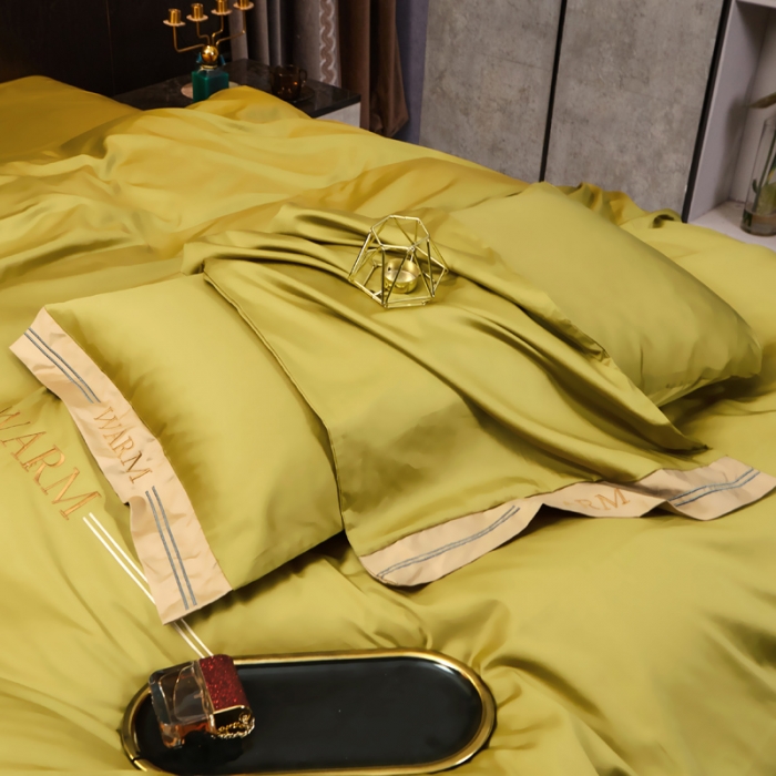 91家纺网 家纺一手货源 找家纺 芊寻家居 2024新款100支长绒棉典雅系列四件套 米亚黄