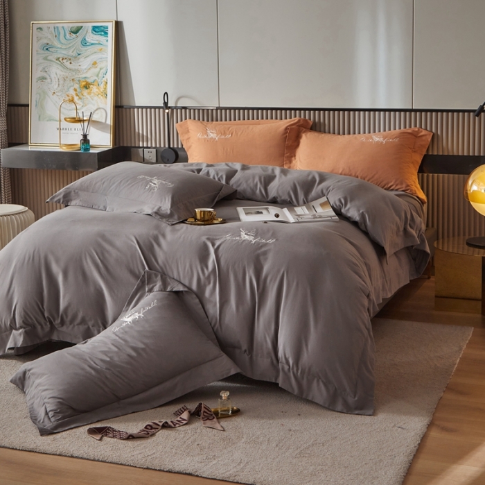 91家纺网 家纺一手货源 找家纺 威克凯丽2021新款秋冬绣花3221磨毛四件套奥兰多-苍穹灰